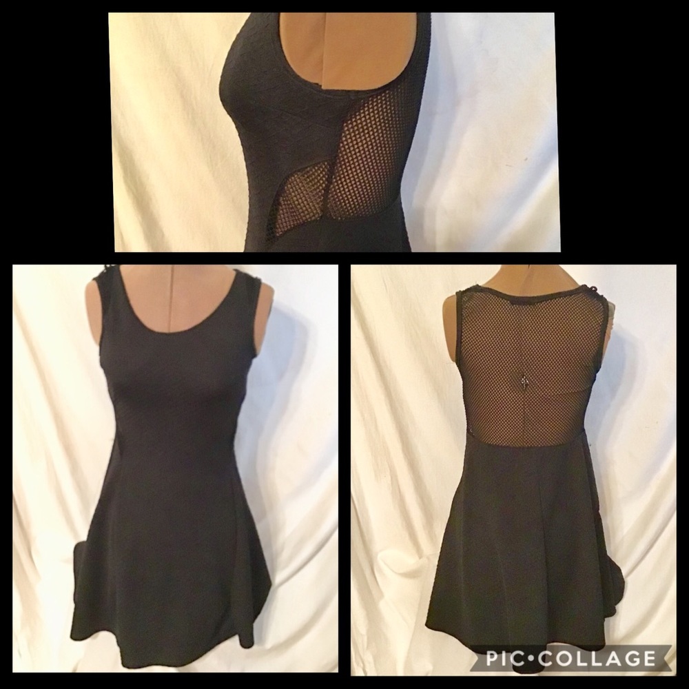 LOVE Black Sexy Tank Top Mesh See through Back Mini Shirt A-line Dress